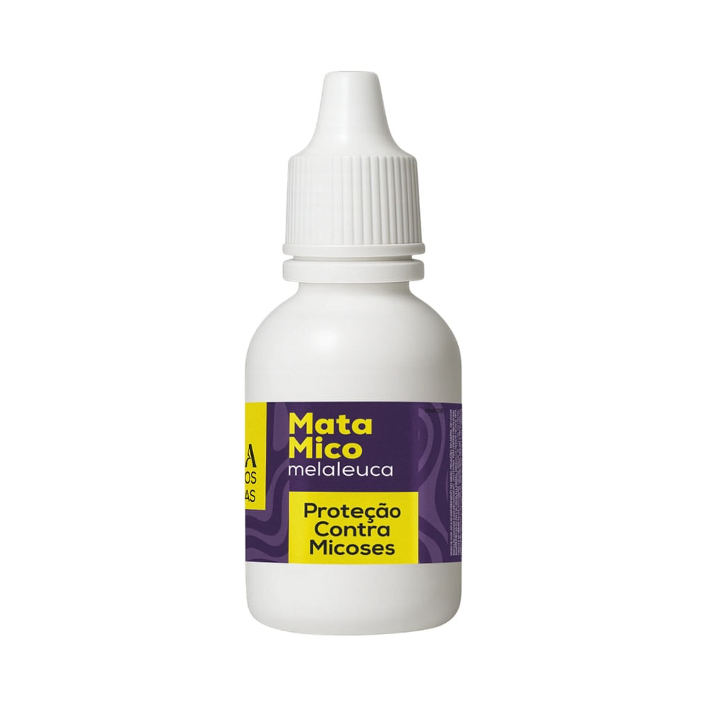 Frasco de Óleo Elixir Cora Mata Mico com rótulo azul e amarelo